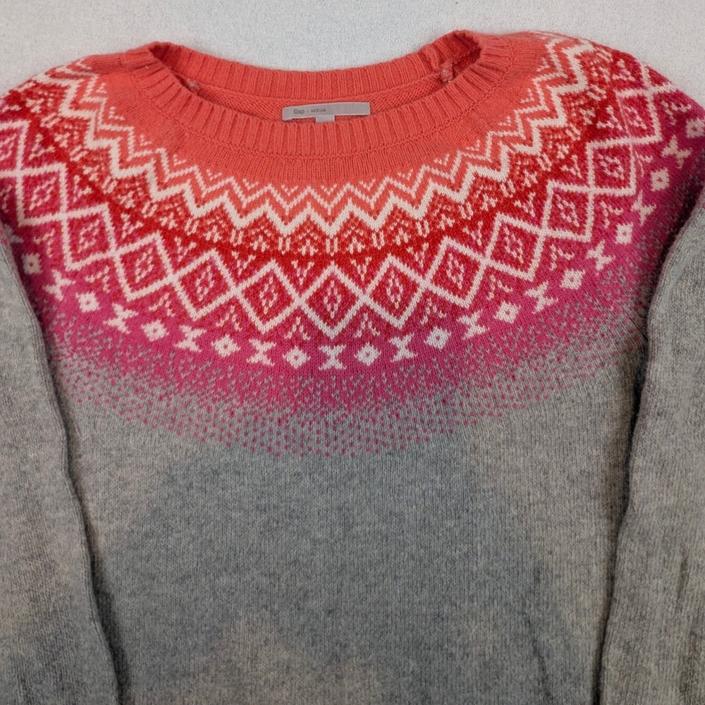 Gap Womens Gray Pink Fair Isle Angora Blend Knit Pullover Sweater Size Medium - Picture 4 of 11